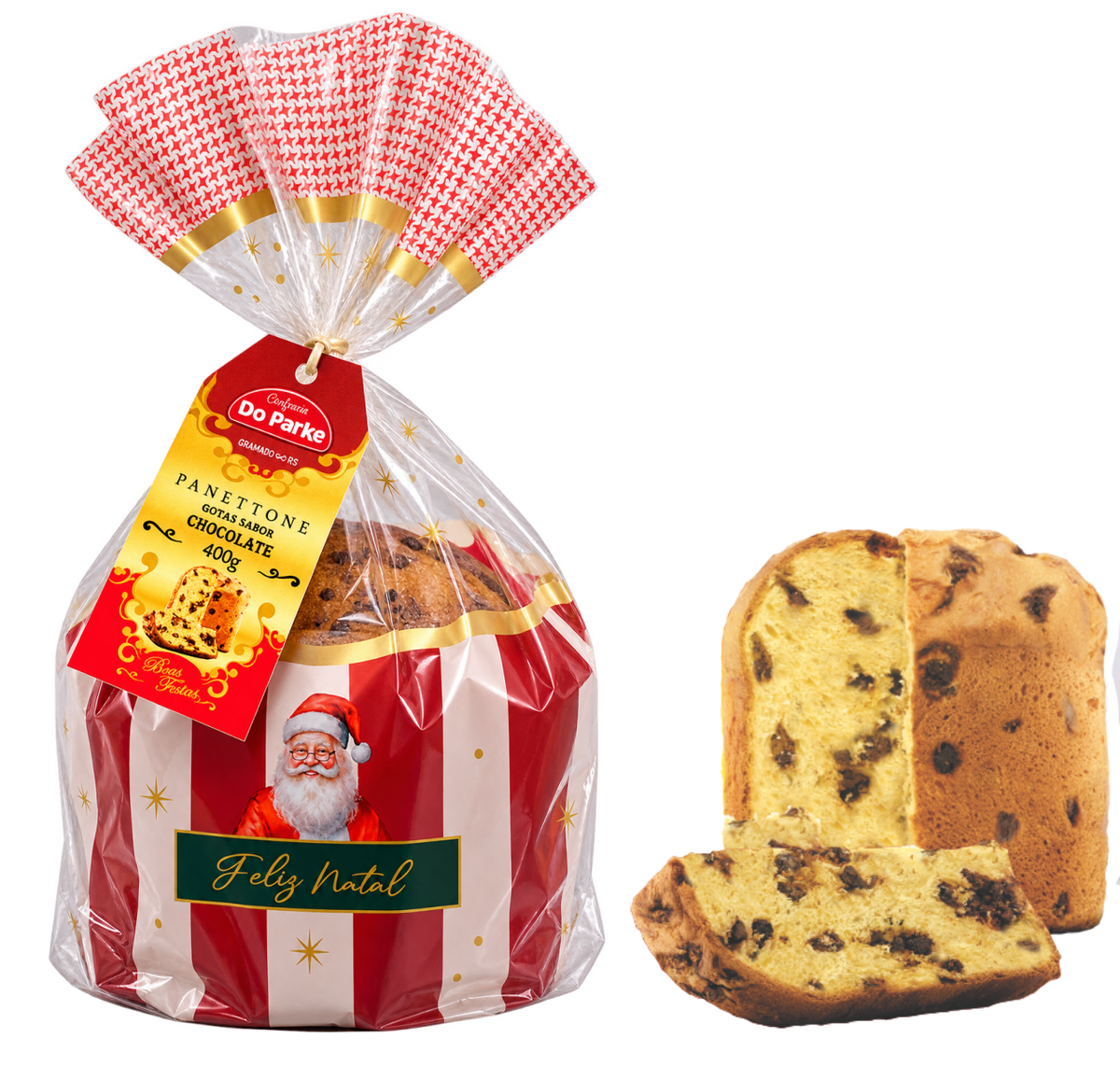 Panettone Simples 400g Gotas de Chocolate ou Frutas Cristalizadas